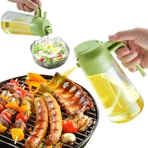 DOPUDO Oil Sprayer for Cooking, 2 in 1 Olive Oil Dispenser Bottle for Kitchen, 16oz/470ml Premium Glass Oil Bottle, Food-grade Oil Mister for Air Fryer, Salad, Frying, BBQ (Creamy Green)