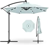 Best Choice Products 10ft Solar LED Offset Hanging Market Patio Umbrella for Backyard, Poolside, Lawn and Garden w/Easy Tilt Adjustment, Polyester Shade, 8 Ribs - Baby Blue