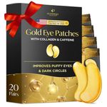 Plantifique Under Eye Gel Patches, 20 Pairs Gold Under Eye Patches for Dark Circles with Collagen & Caffeine, Cooling Eye Mask for Puffy Eyes and Bags, Gel Eye Pads, Under Eye Masks Skincare