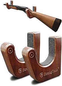 StrongTools Hardwood Gun Rack for Rifle Shotgun Bow, Solid Wood Wall Mount Hold Up Displays Horizontal Wooden Rifle Hanger and Shotgun Hooks