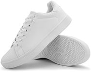 Hawkwell Men's Youth Fashion Sneakers Casual Walking Shoes Uniform Work Nurse Shoes,White PU,12 M US
