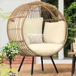 YITAHOME Egg Chair Wicker Outdoor Indoor, Oversized Lounger with 370lbs Capacity Large Egg Chairs with Stand Cushion Round Egg Basket Chair for Patio, Balcony, Bedroom - Beige