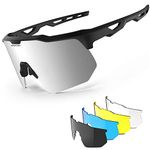 HAAYOT Polarized Cycling Glasses,Sports Sunglasses for Men Women,Baseball Biking Running Fishing Sunglasses with 5 Interchangeable Lenses Black Mirror Silver