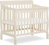 Dream On Me Aden 4-in-1 Convertible Mini Crib In French White, Greenguard Gold Certified, Non-Toxic Finish, New Zealand Pinewood, With 3 Mattress Height Settings