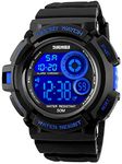 FANMIS Mens Military Multifunction Digital Watches 50M Water Resistant Electronic 7 Color LED Backlight Black Sports Watch, Blue, Digital