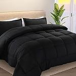 Queen Size Comforter Set with 2 Pillow Sham - 3 Pieces - Quilted Down Alternative Breathable Duvet Insert with Corner Tabs,Ultra Soft Fluffy, All Season Warmth,Machine Washable (88 * 88 inches,Black)