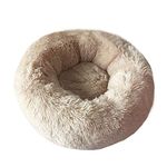 BODISEINT Modern Soft Plush Round Pet Bed for Cats or Small Dogs, Mini Medium Sized Dog Cat Bed Self Warming Autumn Winter Indoor Snooze Sleeping Cozy Kitty Teddy Kennel (20'' D x 8'' H, Champagne)