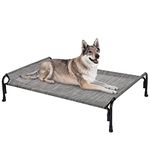 veehoo Elevated Dog Bed, Outdoor Raised Dog Cots Bed for Large Dogs, Cooling Camping Elevated Pet Bed With Slope Headrest for Indoor and Outdoor, Washable Breathable, Large, Black Silver, CWC2204