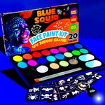 Blue Squid Face Painting Kit for Kids – UV Neon Glow Colors Ultimate Face Paint Kit, Stencils, Book - Safe for Sensitive Skin, Non Toxic Face Painting Kit Professional - Kids Party, Glow in the Dark