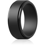 ThunderFit Silicone Wedding Rings for Men, Flat Step Edge - 10mm Wide - 2.5mm Thick (Black - Size 8.5-9 (18.9mm))