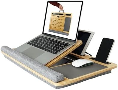 CARLA HOME Bamboo Laptop Lap Desk with Cushion, Angle Adjustable Laptop Computer Stand Bed Desk, Portable Lap Desk w/Handles, Tablet & Phone Holder, Mouse Pad & Shields Heat (Grey)