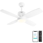 Ohniyou 38" Ceiling Fan with Lights and Remote, Small Outdoor Ceiling Fan with Remote & APP Control Noiseless Reversible Blades, Dimmable LED with 3 Color Changing for Bedroom Livingroom Kitchen Patio