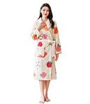 YADMISU Women's Plush Flange Robes Fruit Print Soft Warm Bathrobe for Women Comfy Long Spa Robe with Belted, Fruit Print, Large