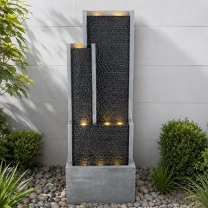 Outdoor Water Fountain, 70.87 Inch Tall Resin Cascading Fountain with LED Lights and Plug-in Pump, Freestanding Waterfall Feature for Patio, Garden, Porch and Backyard Décor