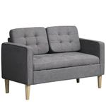 HOMCOM Modern 2 Seater Sofa with Hidden Storage, 117cm Tufted Cotton Couch with Wood Legs, Compact Sofa for Living Room, Grey