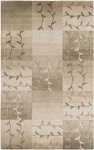 Hauteloom Verdure Wool Living Room, Bedroom Area Rug - Leaf Botanical Floral Square Checkered - Contemporary Modern Transitional Minimalist Tone - Mocha, Walnut, Multi Brown, Beige, Tan - 9' x 13'