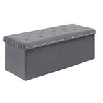 B FSOBEIIALEO Storage Ottoman Bench, Folding Tufted Ottomans with Storage, Extra Large 140L Toy Chest Storage Boxes Footrest Bench for Bedroom, Luxury Velvet Fabric Grey 43 Inches