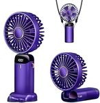 Portable Handheld Fan,Mini Foldable Desk Fan,USB Rechargeable Fans with 5 Speeds,Battery Operated Mini Handheld Fan with LED Display for Home Office Travel (Violet)