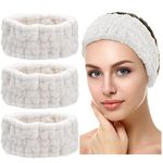 Chuangdi 3 Pieces Spa Facial Headband for Makeup and Washing Face Terry Cloth Hairband Yoga Sports Shower Facial Elastic Head Band Wrap for Women(White)