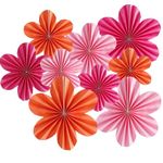 Acidea 9pcs Large Paper Flowers Decorations, Flower Paper Fans Classroom Decoration, Rose & Pink & Orange Party Decorations for Wedding Birthday Carnival Wall Decor