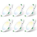 ALUSSO LIGHTING Downlights for Ceiling, 5W Led Downlights Ceiling Dimmable, Recessed Lights 230V 400 Lumen,3CCT 3000K 4000K 6500K Adjustable, IP44 Suitable for Bathroom Living Room,6 Pack,White