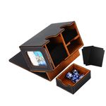 MTG Deck Box for Commander or Prime Card Display with Dice Tray,Card Deck Box Fits 200 Single Sleeved Cards, TCG Card Storage Box with 2 Dividers and 1 magnetic card holder (Black＆Brown)