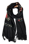 Urban CoCo Women's Embroidered Tassel Long Shawl Oversize Scarf Wraps for Women, #1-black, XL