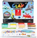 Arteza Kids Air Dry Clay, 42 Bars, Sea Life Stage Modeling Clay Kit, 14 Mini-Stages, 18 Googly Eyes, 3 Glitter Glues, 1 Craft Tool, 7 Instruction Sheets, Craft Supplies for Learning and Developing