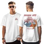 Peppyzone Chinese Dragon Gate 100% Cotton Printed Oversized Tshirt for Men (XL, White)