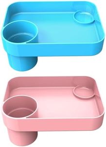 2Pack Car Seat Snack Tray for Kids, Square Cup Holder Tray for Road Trips | Raised Rim Helps Contain Crumbs, Built-In Drink & Sauce Holders, Dishwasher Safe, Fits 2.8–3.3 in Cup Holders