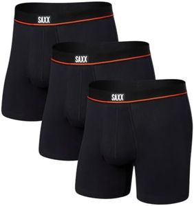 SAXX Underwear Co. Men's Non-Stop Cotton Relaxed Fit Boxer Brief Fly 3-Pack, Black, Medium