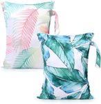 eaxin Waterproof Wet bag for Baby,Travel,Swim Suit,Cloth Diapers,Pump Parts,Pool,Beach,Gym Clothes,Toiletry,Hook to Stroller,Daycare,Zipper Reusable Wetdry Packing Pouch-Jungle Palm Leaf Favors