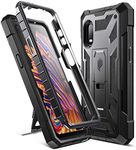 Poetic Spartan Series for Samsung Galaxy XCover Pro (2020) Case, Full-Body Rugged Dual-Layer Metallic Color Accent Leather Texture Shockproof Protective Cover with Kickstand, Metallic Gun Metal