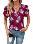 MOLERANI Summer Tops for Women Trendy 2024 Short Sleeve Tshirts V Neck Basic Tees Casual Shirts,Wine Coconut Tree,S