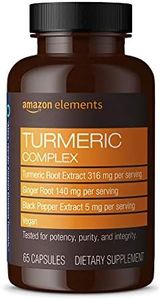 Amazon Elements Turmeric Complex, 316 mg Curcumin, 140 mg Ginger, 5 mg Black Pepper - Joint & Immune System, Healthy Inflammation Response - 65 Capsules (2 month supply)