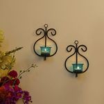 Homesake Tealight Candle Holder Hanging Lantern Tea Light Wall Metal Candles Fragrance For Bedroom Decoration Home Decor Living Room Bathroom Dining And Office Pack Of 2 L Green, Black Matty