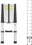 2026 New 11.81FT Heavy-Duty Aluminum Telescoping Ladder, 330LBS Capacity, One-Button Retraction Anti-Pinch, with Wall Support & Adjuster Pads, for Attic Roof Home Renovation