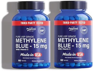 PureGood Pharmaceutical Grade Methylene Blue Tablets (2 Pack, 60 Count Each) – 15 mg, with Vitamin C – USP Grade, Third-Party Tested, Formaldehyde & Alcohol Free, Amber Bottle