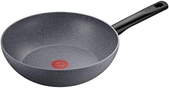 Tefal G28019 Natural On Wokpfanne 28 cm | Mineralia+ Antihaftversiegelung | Thermo-Signal für alle Herdarten geeignet Induktion | Thermo-Fusion | Mineralia Stein-Effekt, Grau