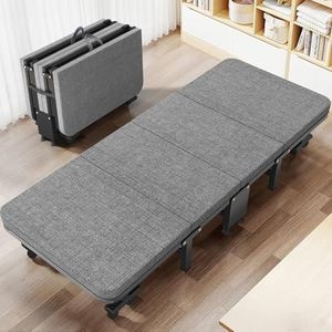 CKIKH Foldable Bed Portable Folding Bed with Mattress & Reinforced Frame 4-Fold 190x80cm Rollaway Bed for Guest Sleeping Camping Cot for Adults Home Office