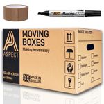 Aspect Large strong packing boxes for moving house cardboard storage boxes with lids storage boxes for packing with carry handles and free marker & Packaging tape 52cm x 30cm x 30cm, 47 Litres