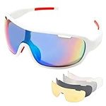 SAWUTPV Polarized Cycling Glasses for Men Women UV400 Protection Sports Sunglasses with 5 Interchangeable Lenses Bike Goggles (BrightWhite)