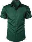 PARKLEES Mens Casual Urban Stylish Slim Fit Short Sleeve Button Up Dress Shirt with Pocket Dark Green XL