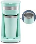 Elite Gourmet EHC113M Personal Single-Serve Compact Coffee Maker Brewer Includes 14Oz. Stainless Steel Interior Thermal Travel Mug, Compatible with Coffee Grounds, Reusable Filter, Mint