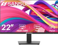 SANSUI Monitor 22 inch, IPS FHD 1080P 75Hz Computer Monitor, Tiltable, Frameless, Eye Care, with HDMI, VGA, VESA Compatible, for Home and Office (ES-22F1 HDMI Cable Included)