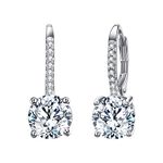 EVER FAITH 925 Sterling Silver Round Cut CZ Prong Setting Gorgeous Leverback Dangle Earrings Hoop Earrings for Women Clear