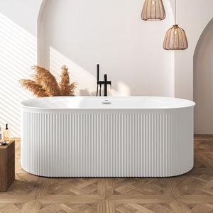 FerdY Nami 67" Acrylic Freestanding Bathtub, V Shape Freestanding Soaking Acrylic Bathtub, Modern White, cUPC Certified, Chrome Drain and Classic