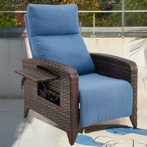 ZZW Outdoor Recliner Chairs Set of 2 Reclining Patio Chairs with Adjustable Back and Extended Footrest Wicker Ratten Recliner Chairs with Flip Table and Removable Cushion