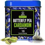 BLUE TEA - Butterfly Pea Flower Cardamom Herbal Tea - 15 Pyramid Tea Bags | FATHERS DAY GIFT | | Detox Tea| Natural Food Coloring, Iced Tea, Cocktails, Mocktails - Caffeine free - Premium Tin Pack