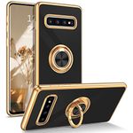 DOMAVER Samsung S10 Case with 360° Ring Holder, Samsung S10 Phone Case Shockproof Slim Kickstand Magnetic Car Mount Women Men Non-Slip Protective Phone Case for Galaxy S10 6.1", Black/Gold